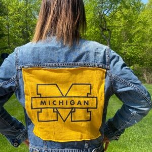 So Jara Vintage Upcycled Denim Jacket Univ Michigan patch